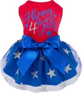 Fitwarm Happy 4th of July Dog Tulle Dress, Patriotic Dog Clothes for Small Dogs Girl, Red and White Star Pet Outfit, Red, Royal Blue, Medium
