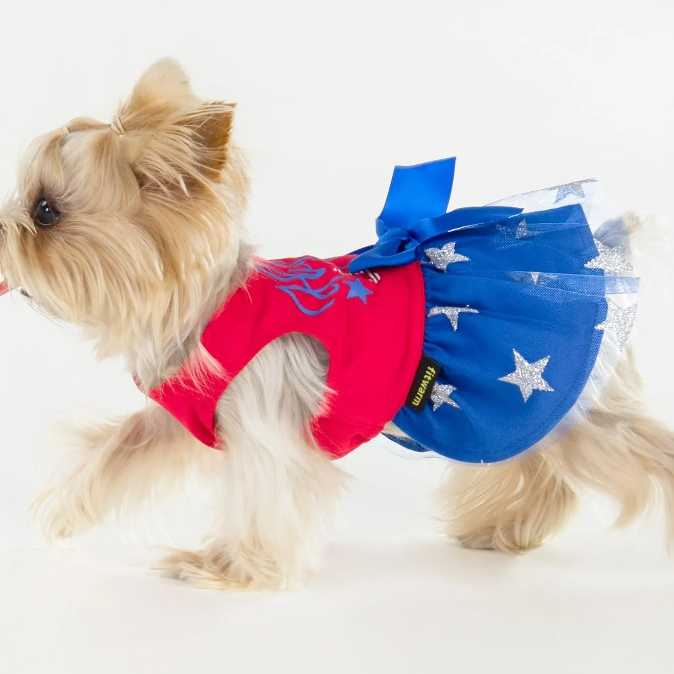 Fitwarm Happy 4th of July Dog Tulle Dress, Patriotic Dog Clothes for Small Dogs Girl, Red and White Star Pet Outfit, Red, Royal Blue, Medium