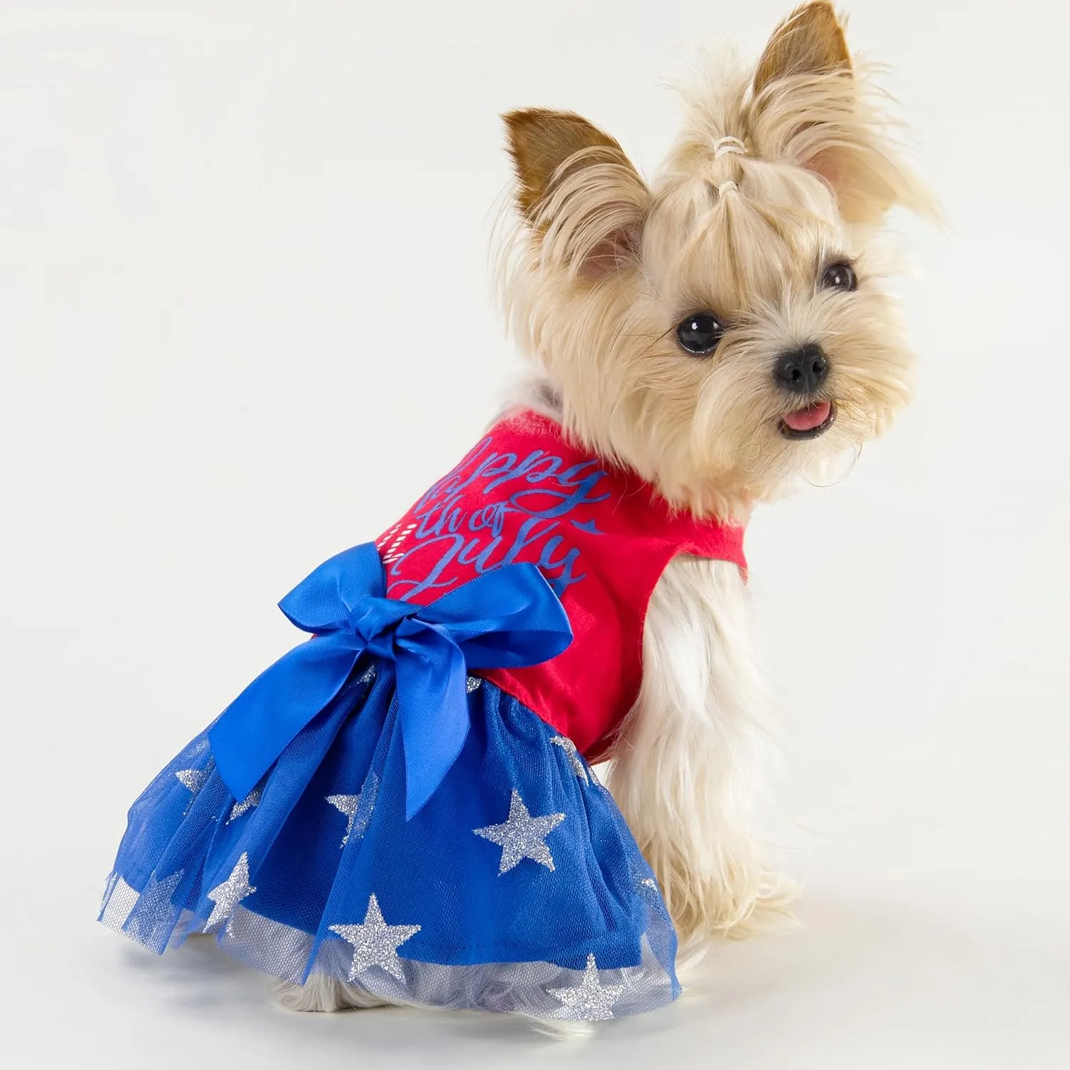 Fitwarm Happy 4th of July Dog Tulle Dress, Patriotic Dog Clothes for Small Dogs Girl, Red and White Star Pet Outfit, Red, Royal Blue, Medium