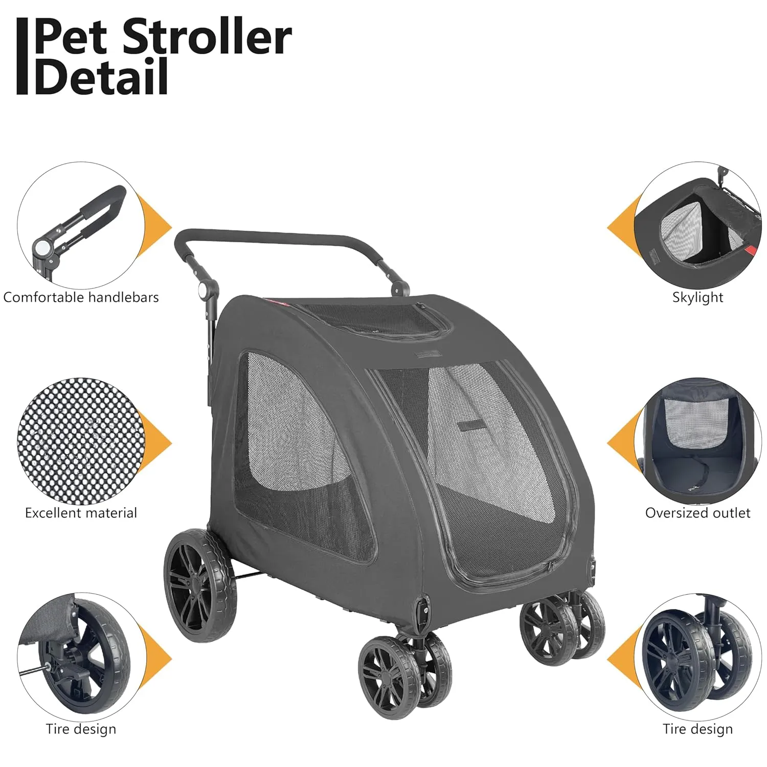 Foldable Pet Jogger Stroller for Large Dogs up to 110 lbs, Universal Wheel Dog Stroller for Single or Multiple Medium and Large Dogs(Black)