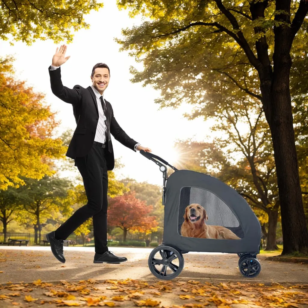Foldable Pet Jogger Stroller for Large Dogs up to 110 lbs, Universal Wheel Dog Stroller for Single or Multiple Medium and Large Dogs(Black)