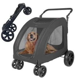Foldable Pet Jogger Stroller for Large Dogs up to 110 lbs, Universal Wheel Dog Stroller for Single or Multiple Medium and Large Dogs(Black)