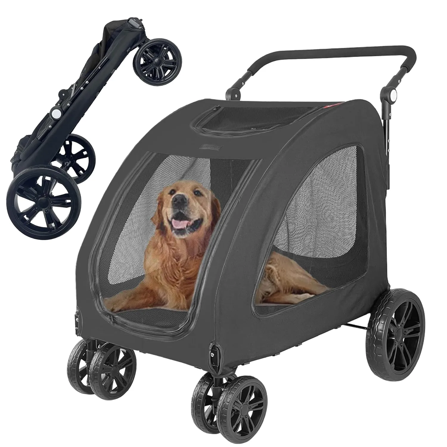 Foldable Pet Jogger Stroller for Large Dogs up to 110 lbs, Universal Wheel Dog Stroller for Single or Multiple Medium and Large Dogs(Black)
