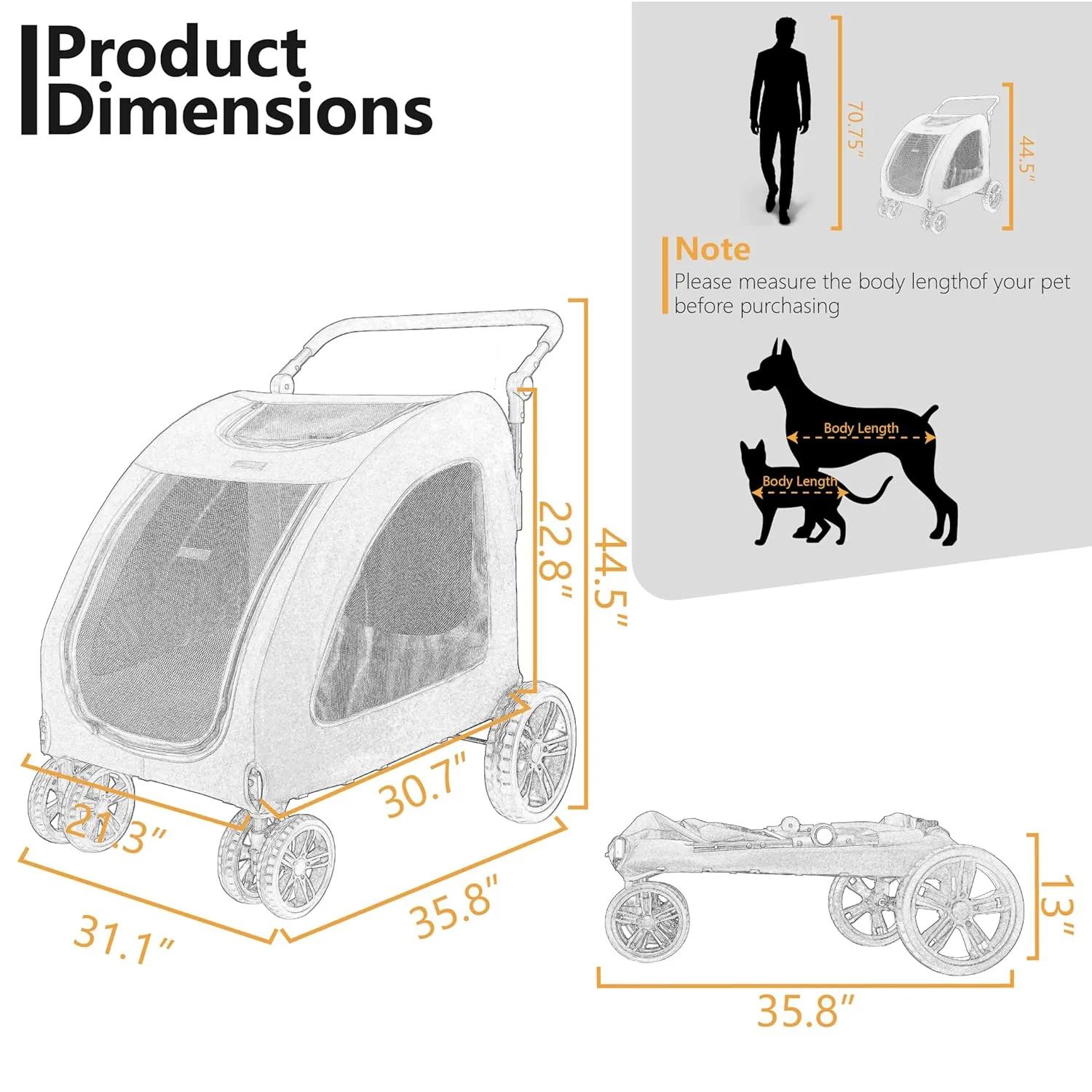 Foldable Pet Jogger Stroller for Large Dogs up to 110 lbs, Universal Wheel Dog Stroller for Single or Multiple Medium and Large Dogs(Grey)