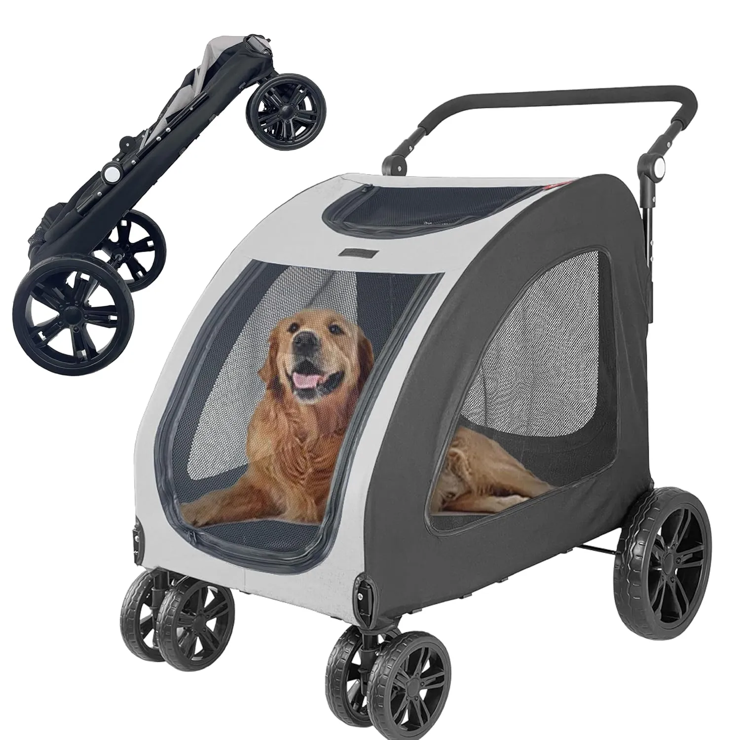 Foldable Pet Jogger Stroller for Large Dogs up to 110 lbs, Universal Wheel Dog Stroller for Single or Multiple Medium and Large Dogs(Grey)
