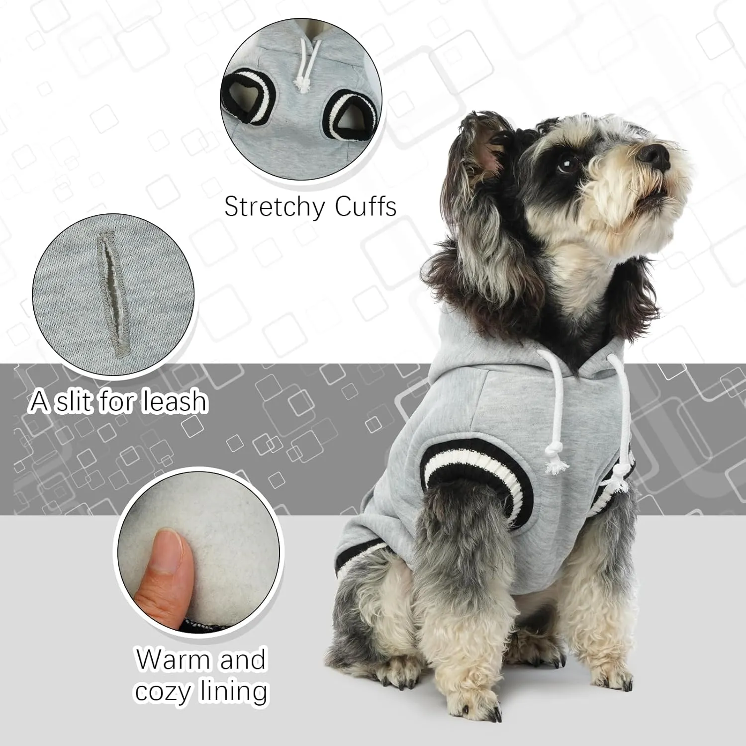 FUAMEY Dog Hoodie for Wooden Dogs Winter Fast Sweaters Pet Soft Warm Sweatshirt Dog Clothes with Pocket Soft Motivated Christmas Outfit with Leash Hole for Small Medium Large Dogs Grey