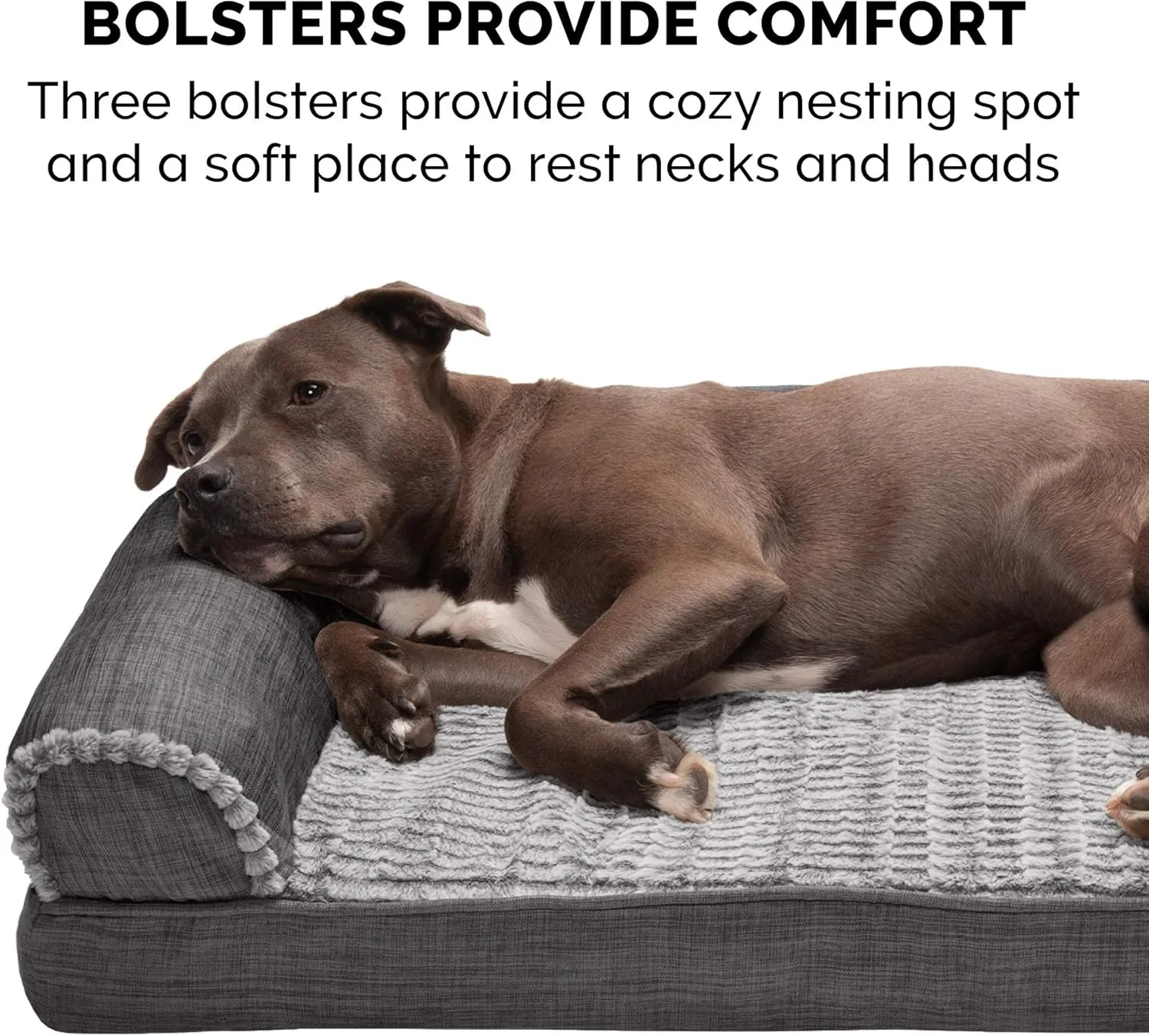 Furhaven Memory Foam Dog Bed for Medium/Small Dogs w/ Removable Bolsters & Washable Cover, For Dogs Up to 35 lbs - Luxe Faux Fur & Performance Linen Sofa - Charcoal, Medium