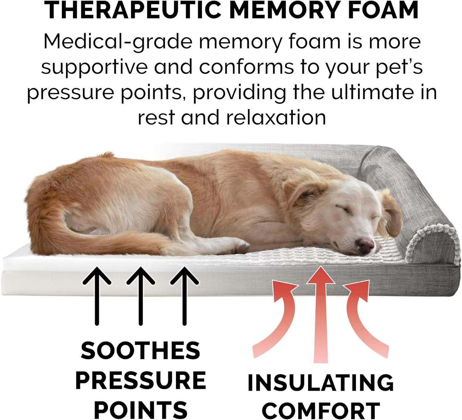 Furhaven Memory Foam Dog Bed for Medium/Small Dogs w/ Removable Bolsters & Washable Cover, For Dogs Up to 35 lbs - Luxe Faux Fur & Performance Linen Sofa - Charcoal, Medium