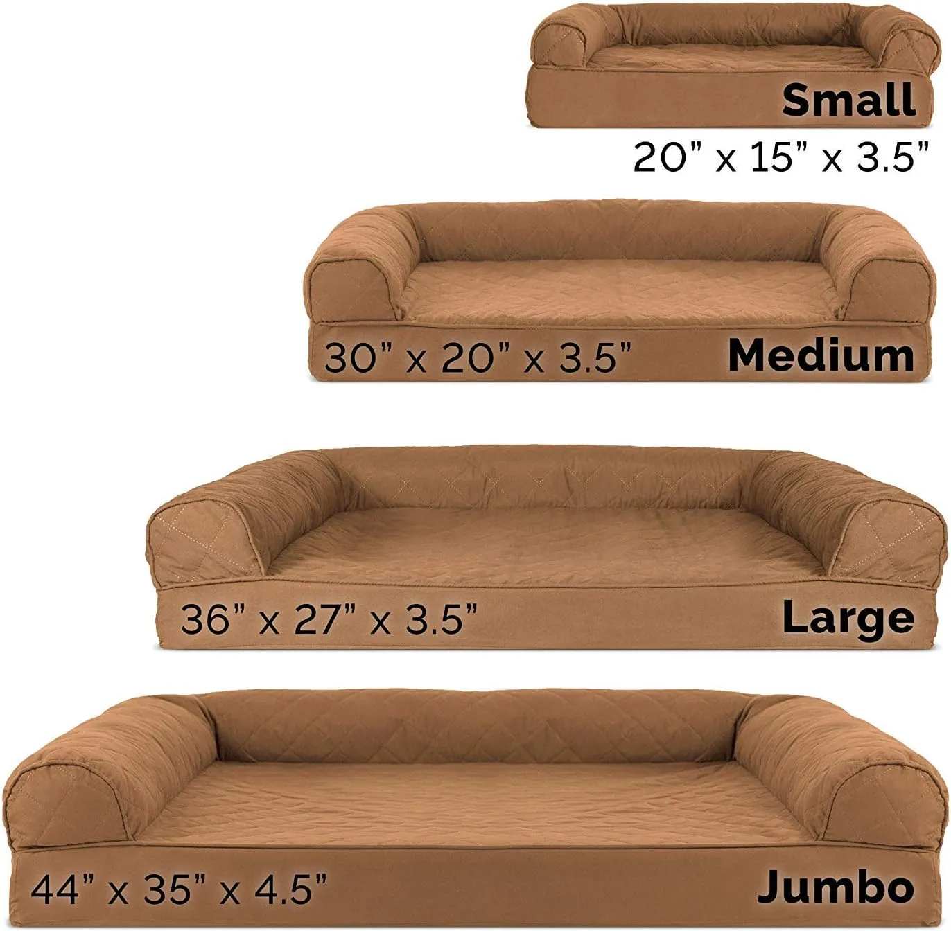 Furhaven Orthopedic Dog Bed for Large Dogs w/ Removable Bolsters & Washable Cover, For Dogs Up to 95 lbs - Quilted Sofa - Toasted Brown, Jumbo/XL
