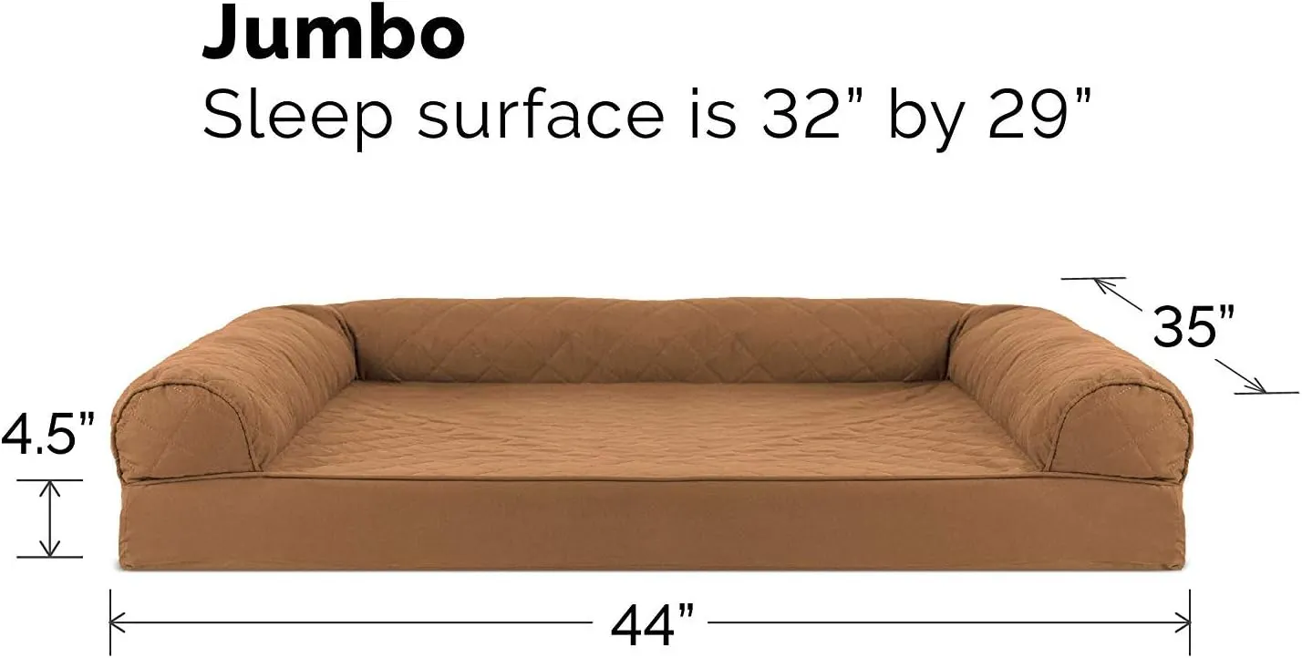 Furhaven Orthopedic Dog Bed for Large Dogs w/ Removable Bolsters & Washable Cover, For Dogs Up to 95 lbs - Quilted Sofa - Toasted Brown, Jumbo/XL