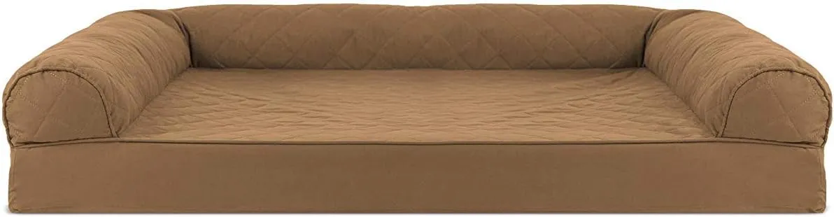 Furhaven Orthopedic Dog Bed for Large Dogs w/ Removable Bolsters & Washable Cover, For Dogs Up to 95 lbs - Quilted Sofa - Toasted Brown, Jumbo/XL