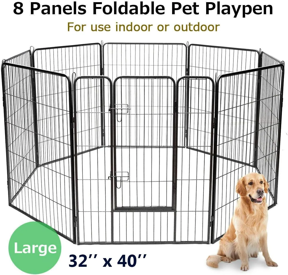 Giantex 40" 16/8 Panel Pet Playpen with Door, Foldable Dog Exercise Pen, Portable Free-Standing Cat Fence, for Outdoor & Outdoor, Metal Dog Puppy Cat Exercise Fence Barrier Kennel (8 Panels, 40'')