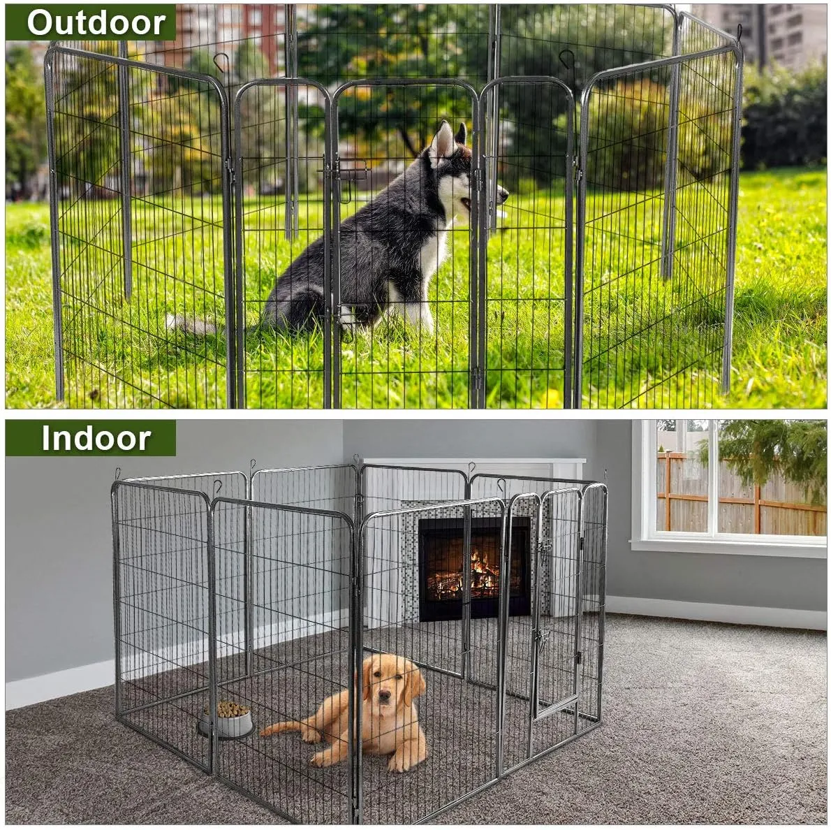 Giantex 40" 16/8 Panel Pet Playpen with Door, Foldable Dog Exercise Pen, Portable Free-Standing Cat Fence, for Outdoor & Outdoor, Metal Dog Puppy Cat Exercise Fence Barrier Kennel (8 Panels, 40'')