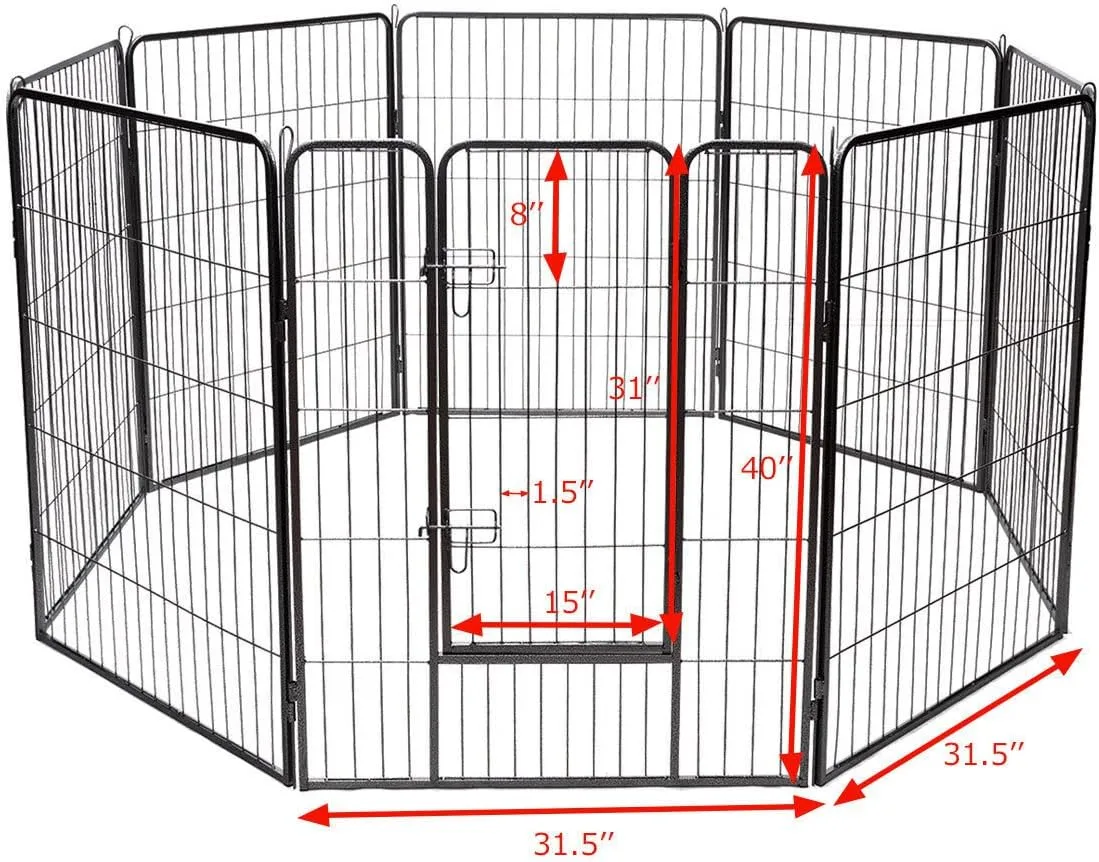 Giantex 40" 16/8 Panel Pet Playpen with Door, Foldable Dog Exercise Pen, Portable Free-Standing Cat Fence, for Outdoor & Outdoor, Metal Dog Puppy Cat Exercise Fence Barrier Kennel (8 Panels, 40'')