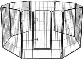Giantex 40" 16/8 Panel Pet Playpen with Door, Foldable Dog Exercise Pen, Portable Free-Standing Cat Fence, for Outdoor & Outdoor, Metal Dog Puppy Cat Exercise Fence Barrier Kennel (8 Panels, 40'')