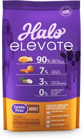 Halo Elevate Dog Chicken Recipe, Grain Free Dry Dog Food, Kibble for Adult Dogs, 3.5 lb Bag