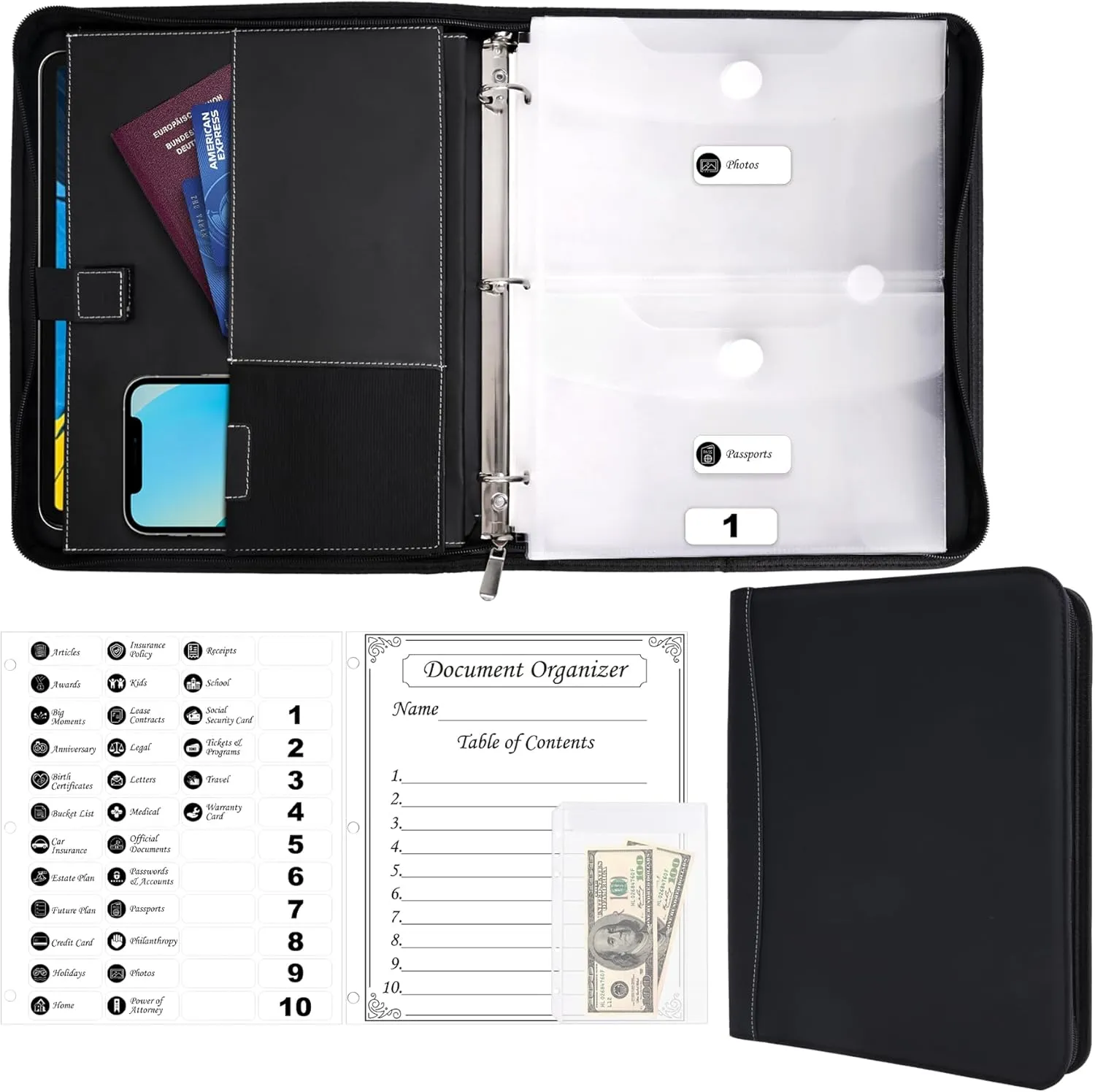 HAUTOCO Important Document Organizer Zipper Life Binder Family Emergency Binder Birth Certificates Protector, in Case I Go Missing Estate Planning Organizer - Include Category Label & Directory