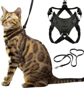 Houdini Escape Proof Cat Harness and Leash Set by OutdoorBengal for Walking Cats and Kittens (Leather, Large Cat)