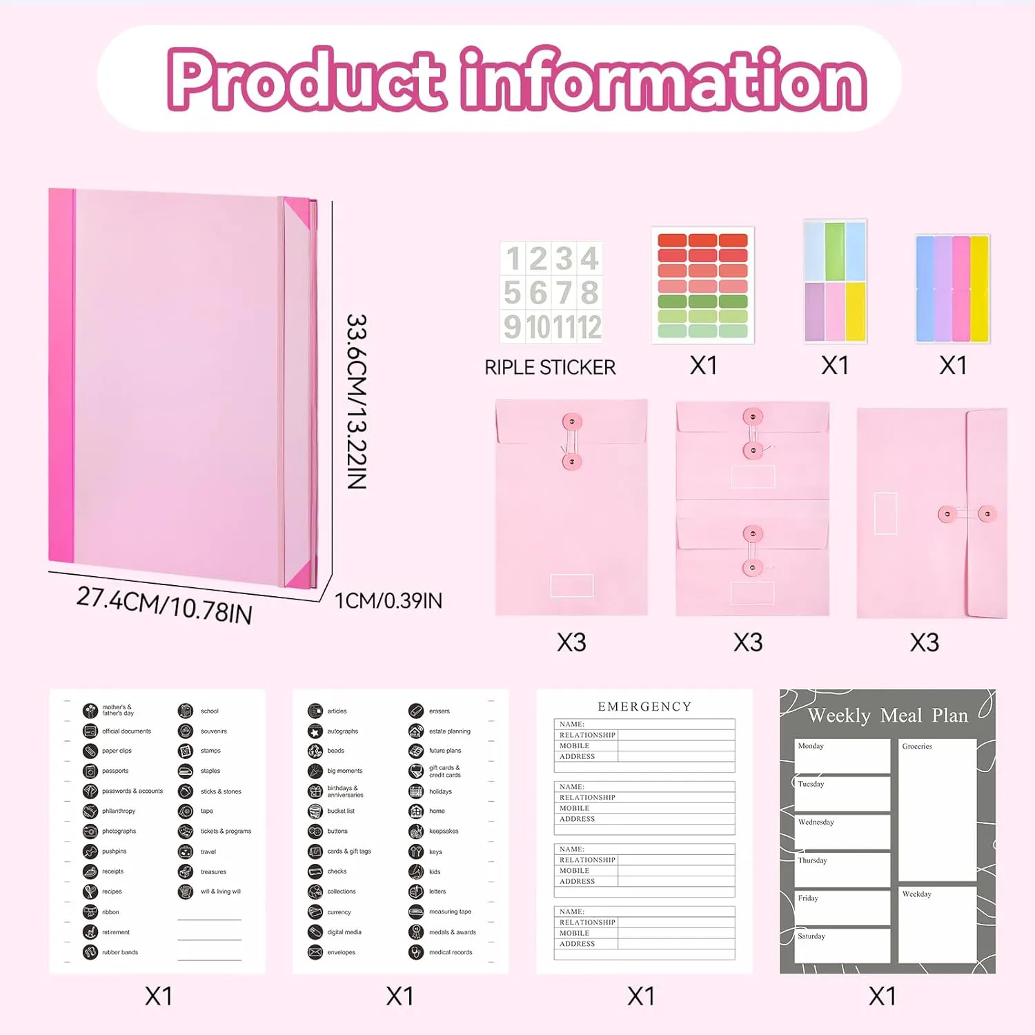 If I Die Binder - Life Organizer, Important Document Organizer, Expanding File Folder for Important Papers, Emergency Binder, Birth Certificates, Life Book Document (Pink)