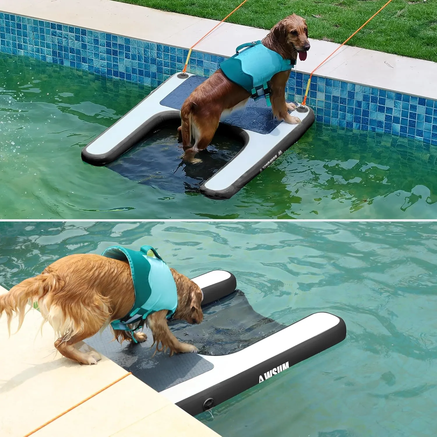 Inflatable Dog Water Ramp Pool Float Floating Ladder Steps for Dogs Safe and Easy Access to Water for Dogs Boat Ramp for Pool, Lake, Boat, Dock, with Non-Slip Pad and High Visibility