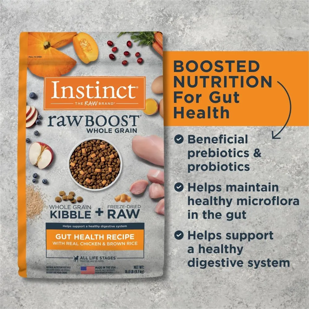 Instinct Raw Boost Whole Grain Gut Health Chicken Dry Dog Food, 18 lb. Bag