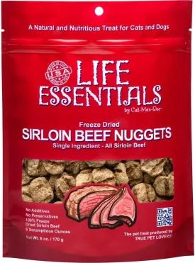 LIFE ESSENTIALS BY CAT-MAN-DOO Freeze Dried Sirloin Beef, Dog & Cat Treats, No Additives, No Preservatives -(6 OZ Bag)