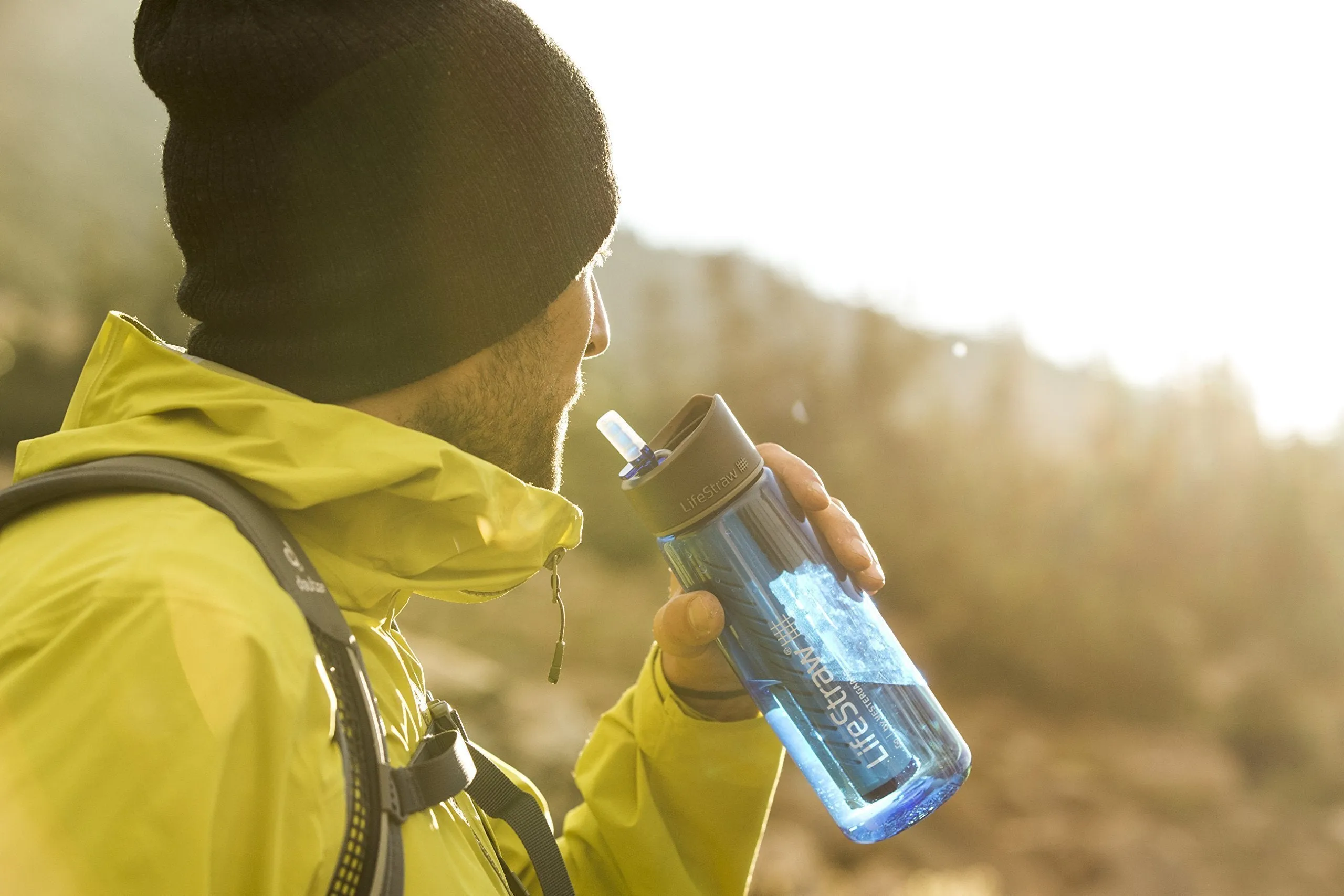 LifeStraw Go Water Filter Bottles with 2-Stage Integrated Filter Straw for Hiking, Backpacking, and Travel (Pack of 2), Purple and Blue