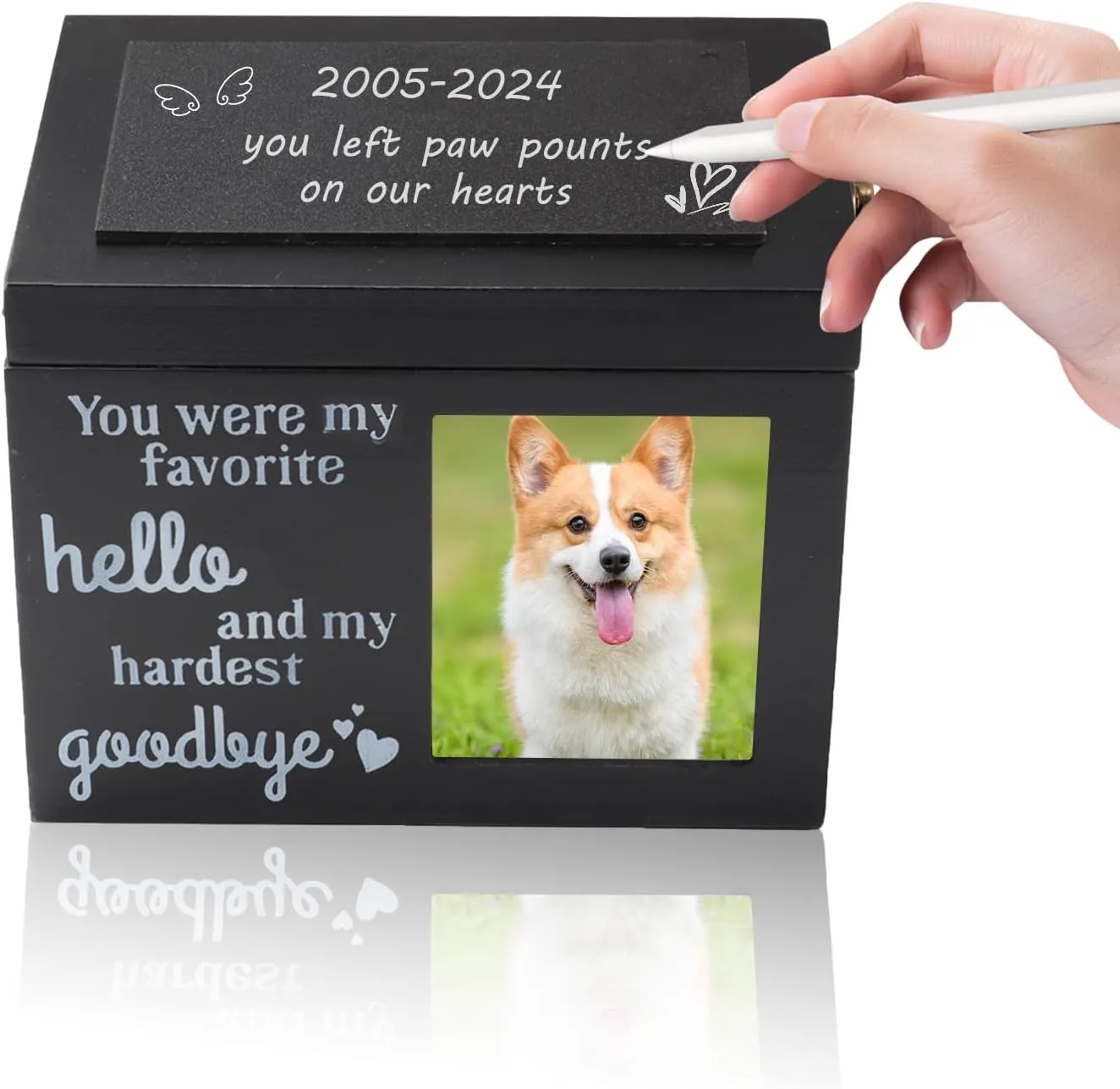 Longzhuo Pet Urns for Dogs or Cat Ashes Wooden Dog Urns for Ashes, Pet Memorial Keepsake Memory Box with Photo Frame, Blackboard, Lock & Keys