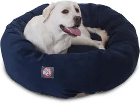 Majestic Pet 40 Inch Micro Velvet Calming Dog Bed Washable  Cozy Soft Round Dog Bed with Spine for Head Support - Fluffy Donut Dog Bed 40x29x9 (inch)  Round Pet Bed Large  Navy