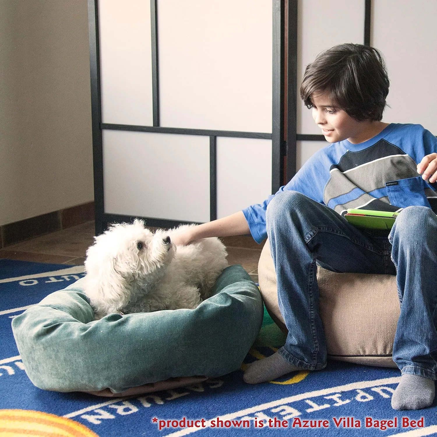 Majestic Pet 40 Inch Micro Velvet Calming Dog Bed Washable  Cozy Soft Round Dog Bed with Spine for Head Support - Fluffy Donut Dog Bed 40x29x9 (inch)  Round Pet Bed Large  Navy