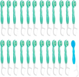Mini Disposable Toothbrushes with Toothpaste 5 in 1 Travel Portable Toothbrush with Toothpaste   Tongue Scraper   Picks Floss Travel Case Individually Wrapped (Green Plum Tea, 26)