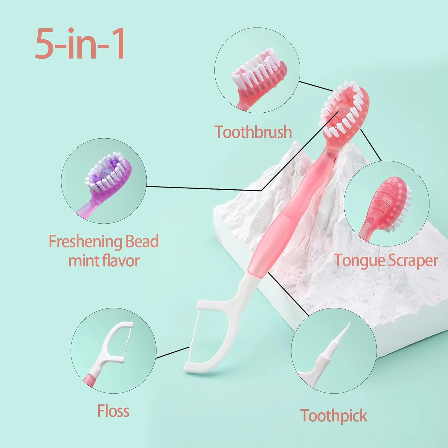 Mini Disposable Toothbrushes with Toothpaste 5 in 1 Travel Portable Toothbrush with Toothpaste   Tongue Scraper   Picks Floss Travel Case Individually Wrapped (Green Plum Tea, 26)