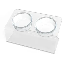 Modern Acrylic Glass Bowl Feeders, Angled Style, Double Bowl