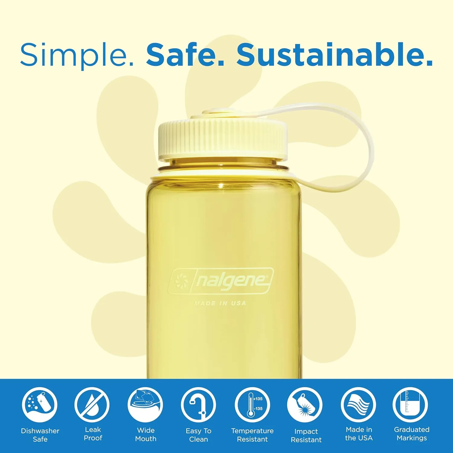 Nalgene Sustain Tritan BPA-Free Water Bottle Made with Material Derived from 50% Plastic Waste, 16 OZ, Wide Mouth, Butter