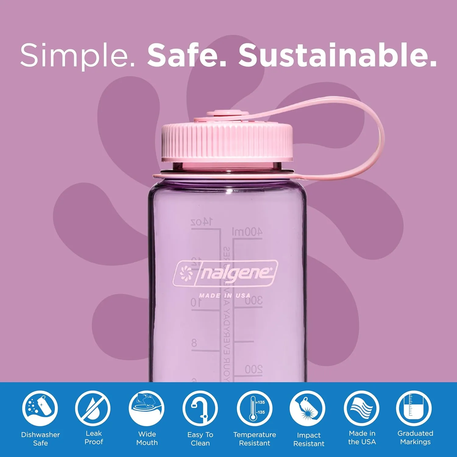 Nalgene Sustain Tritan BPA-Free Water Bottle Made with Material Derived from 50% Plastic Waste, 16 OZ, Wide Mouth, Cherry Blossom