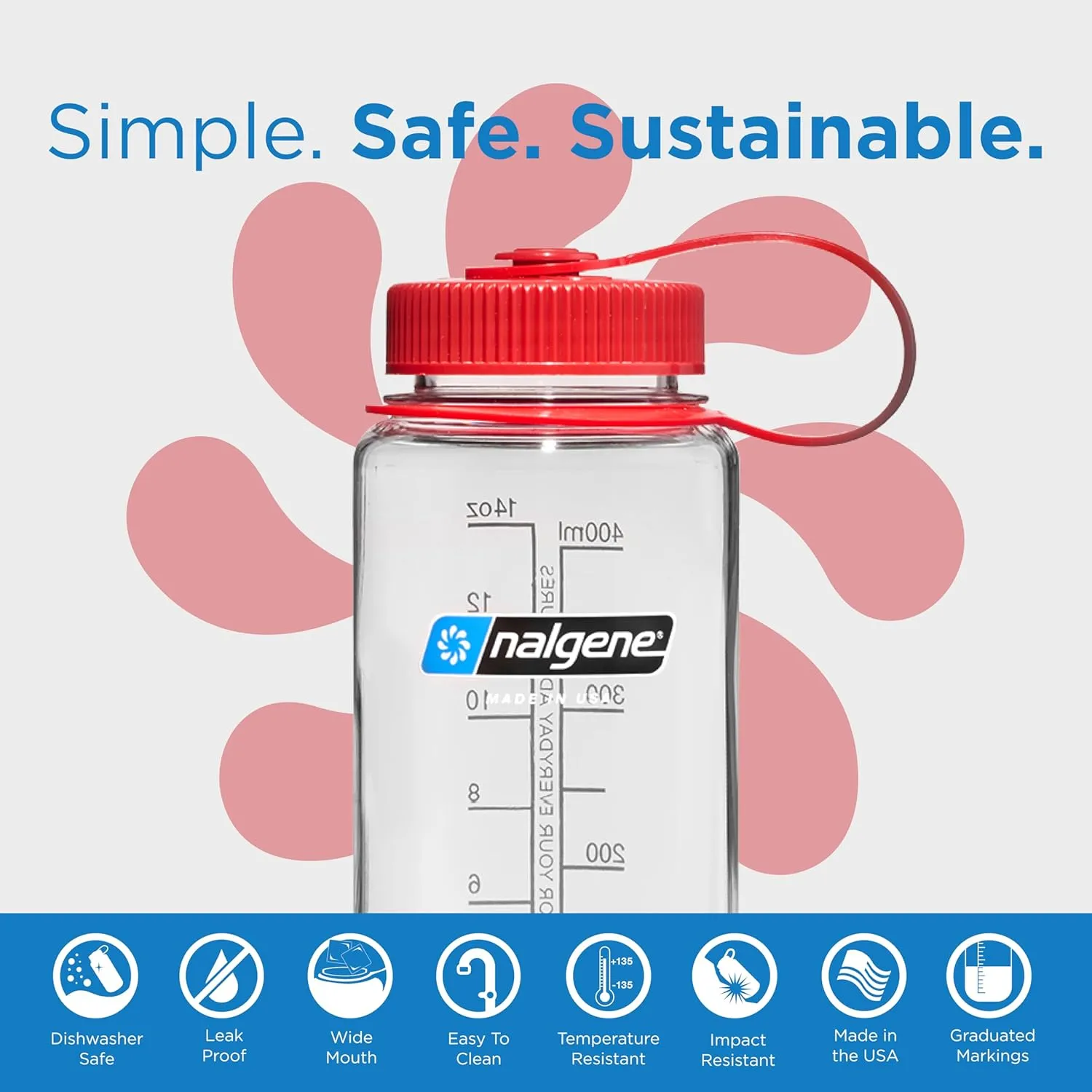 Nalgene Sustain Tritan BPA-Free Water Bottle Made with Material Derived from 50% Plastic Waste, 16 OZ, Wide Mouth, Clear