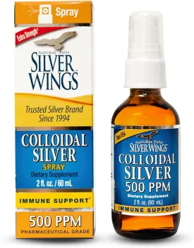 Natural Path Silver Wings Colloidal Silver 500ppm (2,500mcg) Immune Support Supplement 2 fl. oz. Spray
