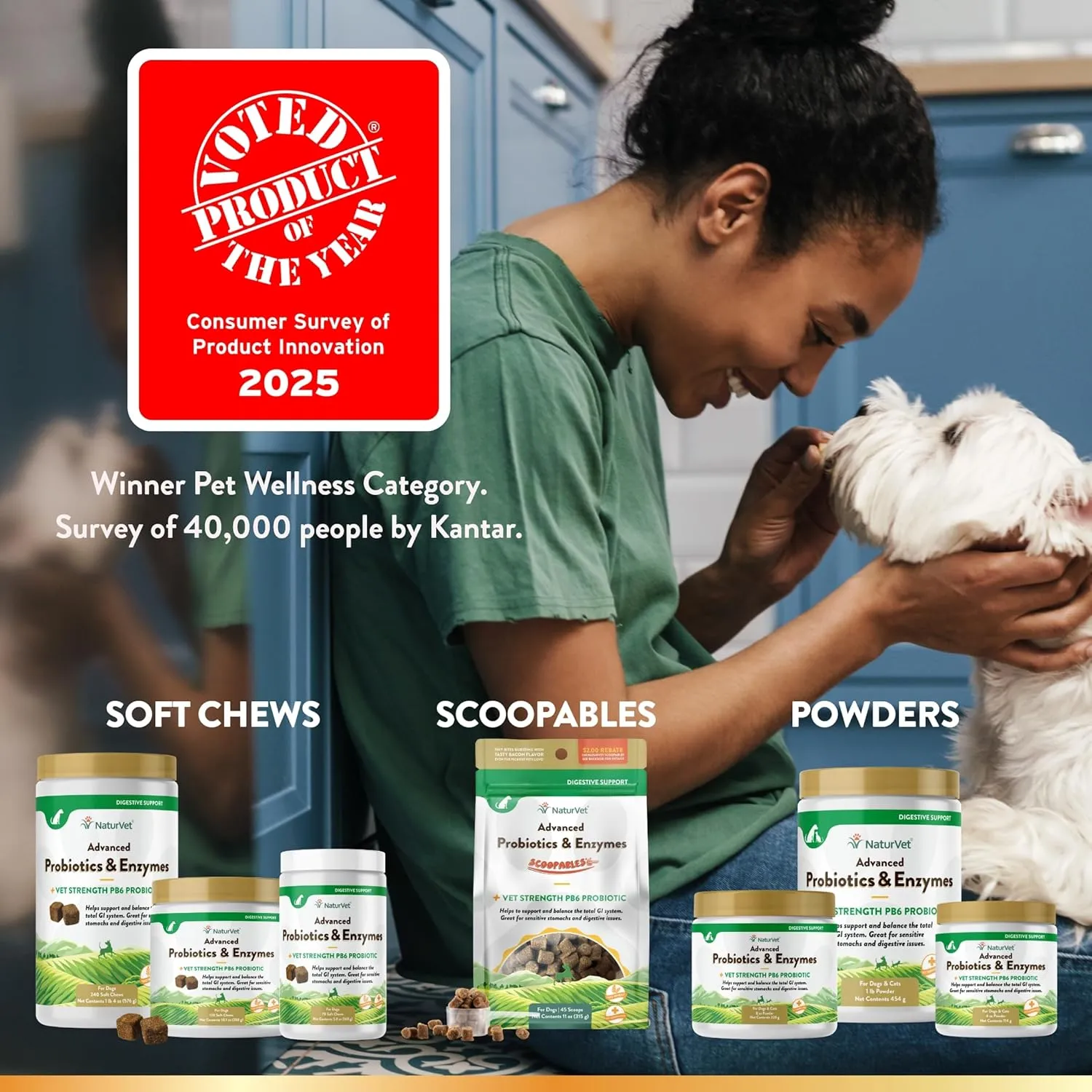 NaturVet Advanced Probiotics and Enzymes Supplement, Plus Vet Strength PB6 Probiotic, Soft Chews, Made in The USA with Globally Source Ingredients 70 Soft Chews