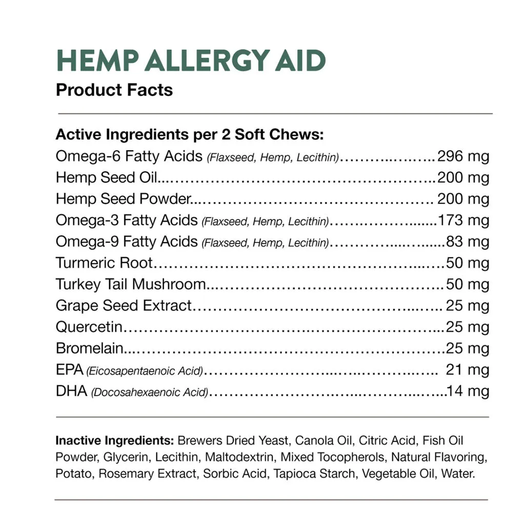 NaturVet Hemp Allergy Aid Hemp Seed Soft Chew for Dogs, 60 count