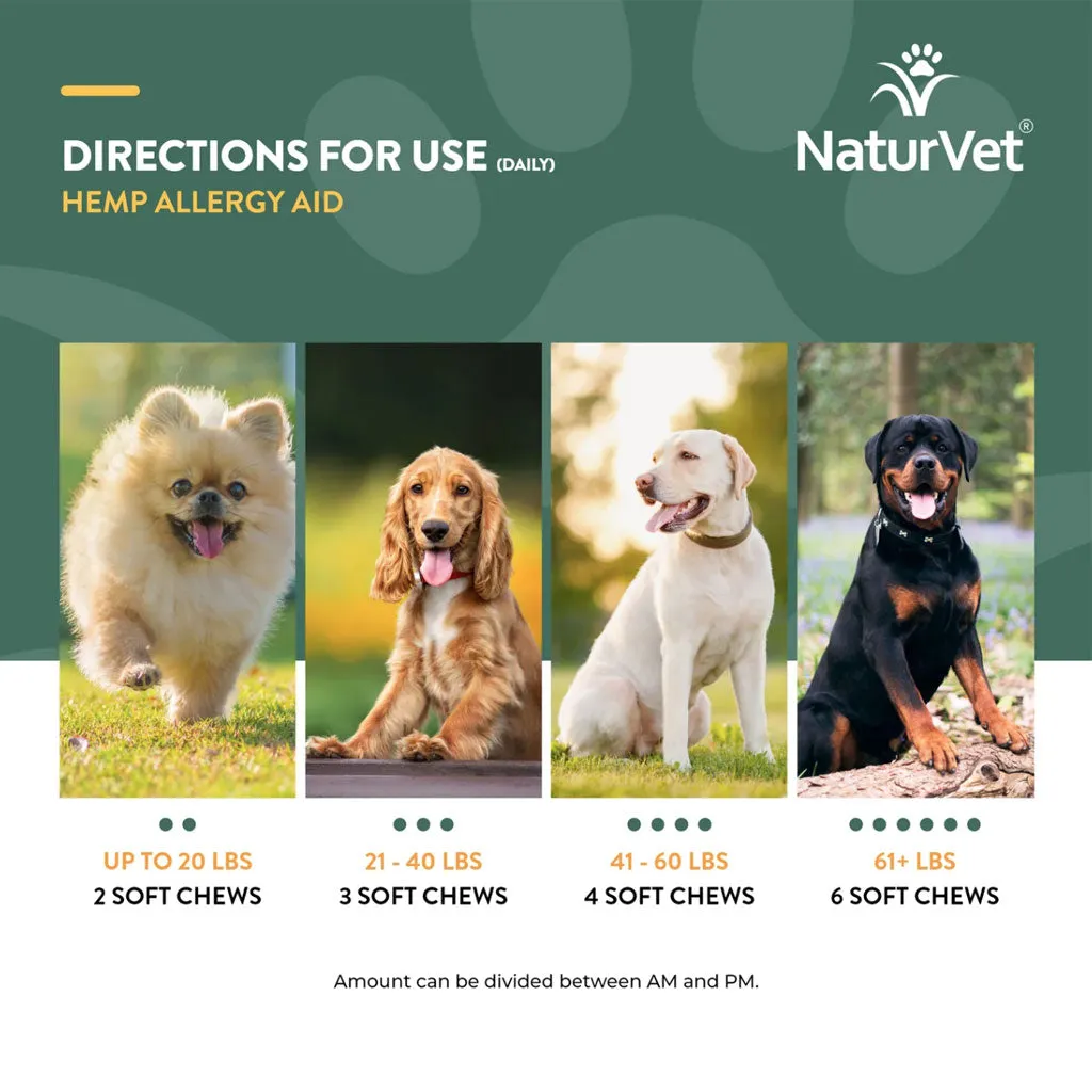 NaturVet Hemp Allergy Aid Hemp Seed Soft Chew for Dogs, 60 count