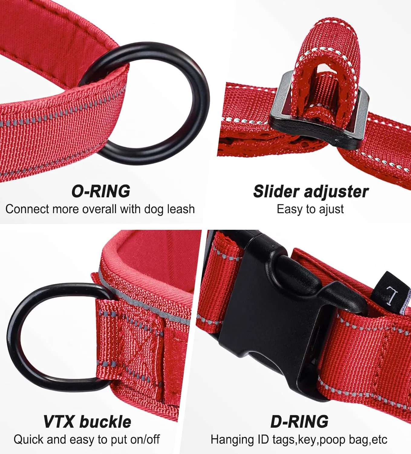 No Pull Dog Harness - Medium Large, Reflective, Escape Proof, Adjustable, Red