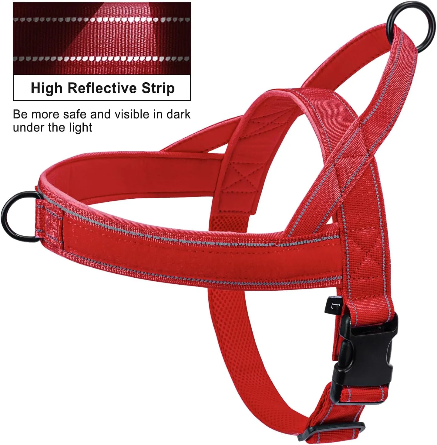 No Pull Dog Harness - Medium Large, Reflective, Escape Proof, Adjustable, Red