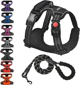No Pull Dog Harness with A Free Heavy Duty 5ft Dog Leash, Adjustable Soft Padded Dog Vest, Reflective No-Choke Pet Oxford Vest with Easy Control Handle for Dogs (Black, Medium)