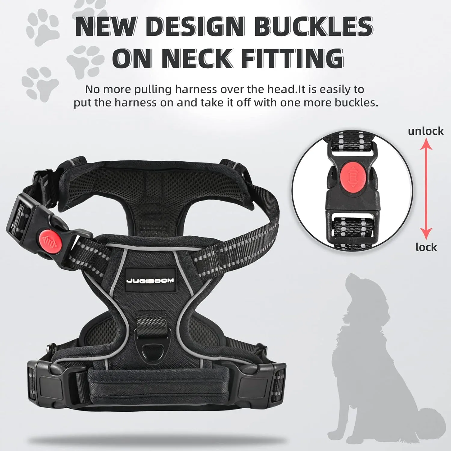 No Pull Dog Harness with A Free Heavy Duty 5ft Dog Leash, Adjustable Soft Padded Dog Vest, Reflective No-Choke Pet Oxford Vest with Easy Control Handle for Dogs (Black, Medium)