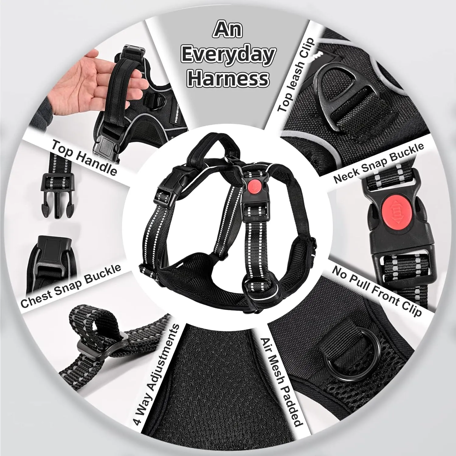 No Pull Dog Harness with A Free Heavy Duty 5ft Dog Leash, Adjustable Soft Padded Dog Vest, Reflective No-Choke Pet Oxford Vest with Easy Control Handle for Dogs (Black, Medium)