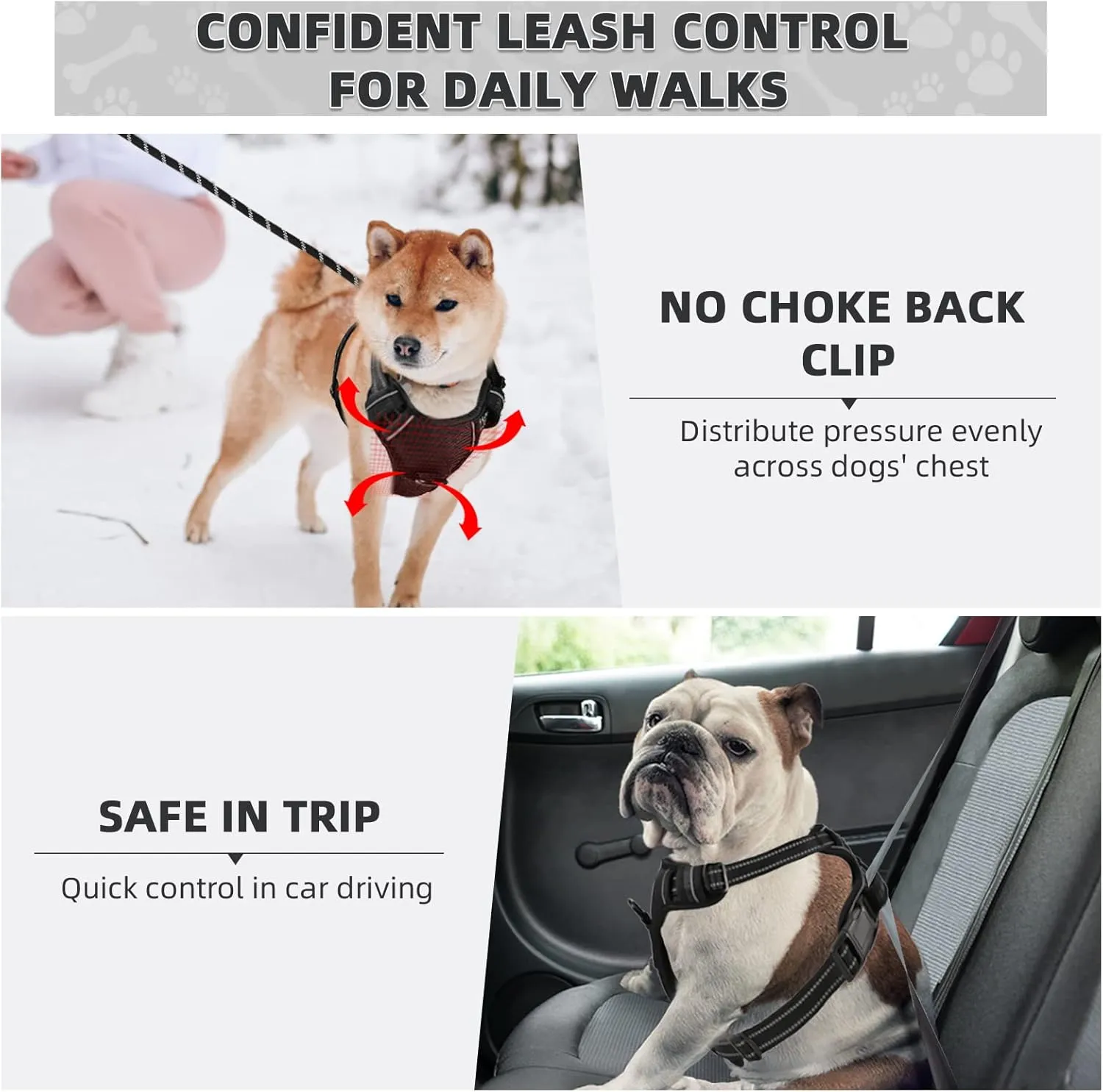 No Pull Dog Harness with A Free Heavy Duty 5ft Dog Leash, Adjustable Soft Padded Dog Vest, Reflective No-Choke Pet Oxford Vest with Easy Control Handle for Dogs (Black, Medium)