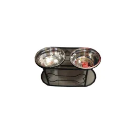 Ohmypet Elevated Stainless Steel Double-Bowl - L55cm x B26cm x H30cm (~37.5 - 55kg)