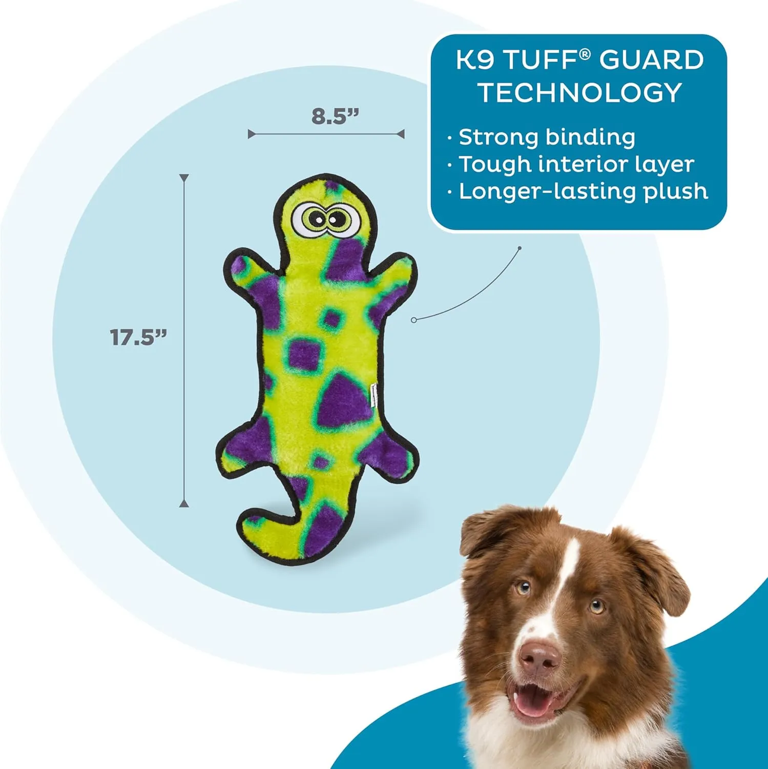 Outward Hound Durablez Stuffing-Free Squeaky Interactive Dog Toy, Tough Plush, Gecko, Green, Large