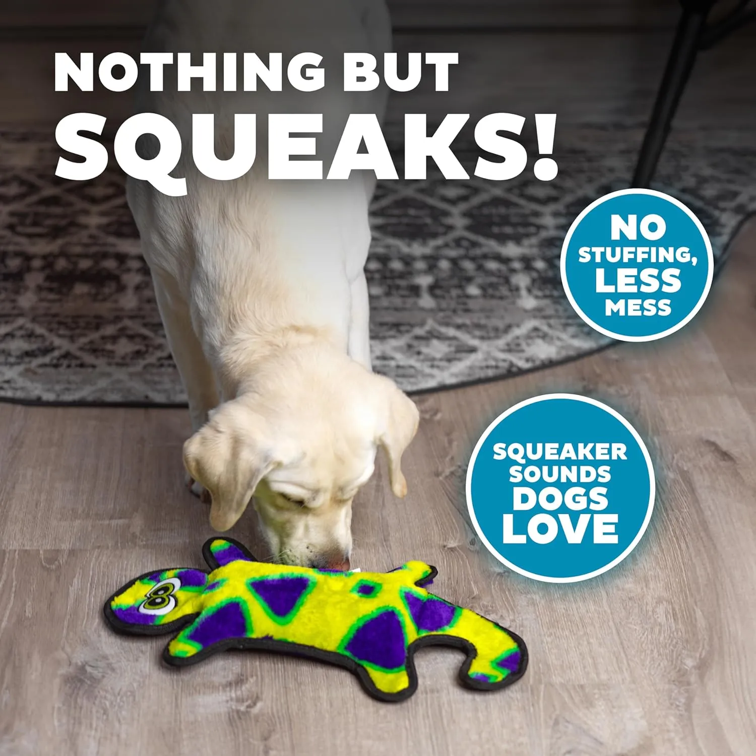 Outward Hound Durablez Stuffing-Free Squeaky Interactive Dog Toy, Tough Plush, Gecko, Green, Large