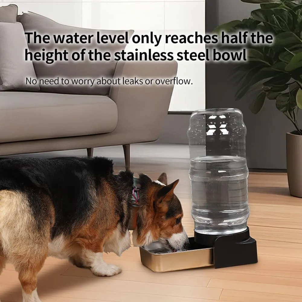 PAKEWAY Automatic Stainless Steel Pet Waterer, Gravity Water Bowl - 1.5 Gal/5.7L Large Capacity Dispenser for Cats & Small to Medium Dogs